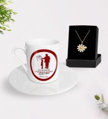 BK Gift Kişiye Özel Öğretmenler Günü Türk Kahvesi Fincanı ve İsimli Papatya Kolye Hediye Seti- 10, Öğretmene Hediye, Öğretmenler Günü