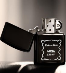 BK Gift Kişiye Özel İsimli Baba Temalı Siyah Türk Kahvesi Fincanı&Cüzcan&Çakmak&Sigara Kutusu Hediye Seti-4, Babaya Hediye, Babalar Günü Hediyeleri