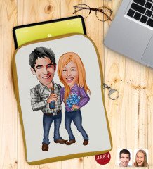 Kişiye Özel Sevgililer Karikatürlü Taşınabilir Koruyucu Tablet Kılıfı & Organizer Çanta - Sarı-50
