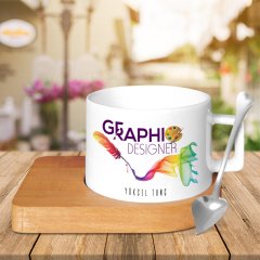 Kişiye Özel Mesleki Grafik Tasarımcı Ahşap Altlıklı Seramik Fincan - 2