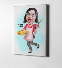 Kişiye Özel Bayan Ressam Karikatür Kanvas Tablo (50 x 70 cm.) 1