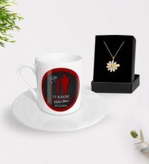BK Gift Kişiye Özel Öğretmenler Günü Türk Kahvesi Fincanı ve İsimli Papatya Kolye Hediye Seti- 11, Öğretmene Hediye, Öğretmenler Günü