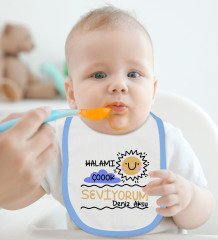 BK Kids Kişiye Özel Halamı Çok Seviyorum Tasarımlı Mavi Bebek Body Zıbın ve Mama Önlüğü Hediye Seti