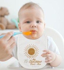 BK Kids Kişiye Özel My Sunshine Tasarımlı Bebek Body Zıbın ve Mama Önlüğü Hediye Seti - Model 1