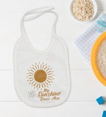 BK Kids Kişiye Özel My Sunshine Tasarımlı Bebek Body Zıbın ve Mama Önlüğü Hediye Seti - Model 1