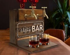 BK Gift Kişiye Özel Kabartma İsimli ve Tarihli Çift Musluklu Doğal Ahşap İçki Standı-34, İçki Standı, Doğum Günü Hediyesi, Ev Hediyesi