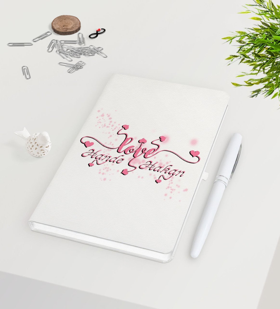 Kişiye Özel Sevgililer Günü Beyaz Defter Kalem Seti-14