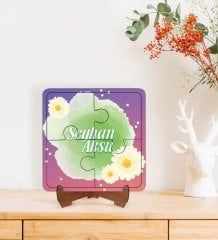 Kişiye Özel İsimli Kadınlar Günü Tasarımlı Ahşap Standlı Puzzle Çerçeve-14