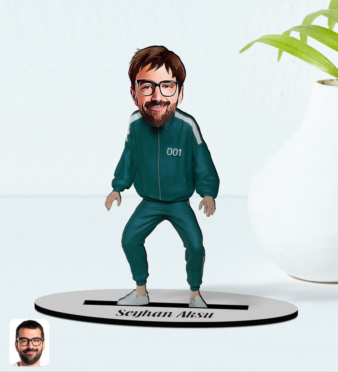 Kişiye Özel Squid Game Erkek Karikatürlü Ahşap Biblo Model-2