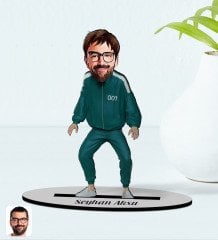 Kişiye Özel Squid Game Erkek Karikatürlü Ahşap Biblo Model-2