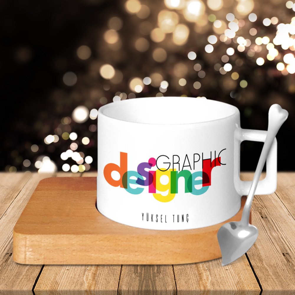 Kişiye Özel Mesleki Grafik Tasarımcı Ahşap Altlıklı Seramik Fincan - 4