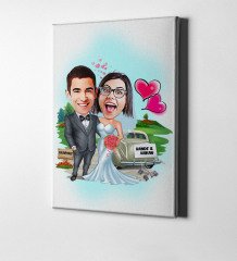 Kişiye Özel Evleniyoruz Karikatür Kanvas Tablo (50 x 70 cm.) 1