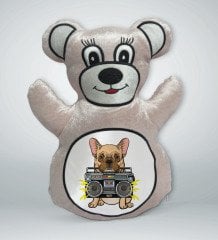 BK Gift Tatlı Şarkıcı Köpek Tasarımlı Krem Ayıcık Yastık-1