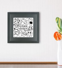 BK Gift Kitchen Doodles Tasarımlı Ahşap Çerçeveli Taş Duvar Dekoru-1