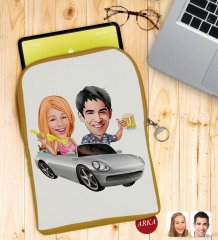 Kişiye Özel Sevgililer Karikatürlü Taşınabilir Koruyucu Tablet Kılıfı & Organizer Çanta - Sarı-53