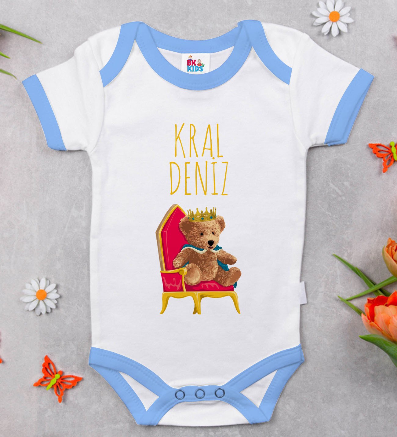 BK Kids Kişiye Özel Mavi Bebek Body Zıbın - Model 142
