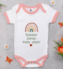 BK Kids İlk Babalar Günün Kutlu Olsun Tasarımlı Pembe Bebek Body Zıbın-1