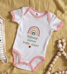 BK Kids İlk Babalar Günün Kutlu Olsun Tasarımlı Pembe Bebek Body Zıbın-1