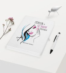Kişiye Özel Güzellik ve Saç Bakımı Öğretmeni Temalı Beyaz Defter Kalem Hediye Seti - 1