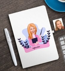 Kişiye Özel Bayan Sınıf Öğretmeni Karikatürlü Beyaz Defter ve Kalem Hediye Seti-2