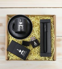 BK Gift Kişiye Özel İsimli Baba Temalı Siyah Türk Kahvesi Fincanı&Metal Kalem&Çakmak&Sigara Kutusu Hediye Seti-1, Babaya Hediye, Babalar Günü Hediyeleri