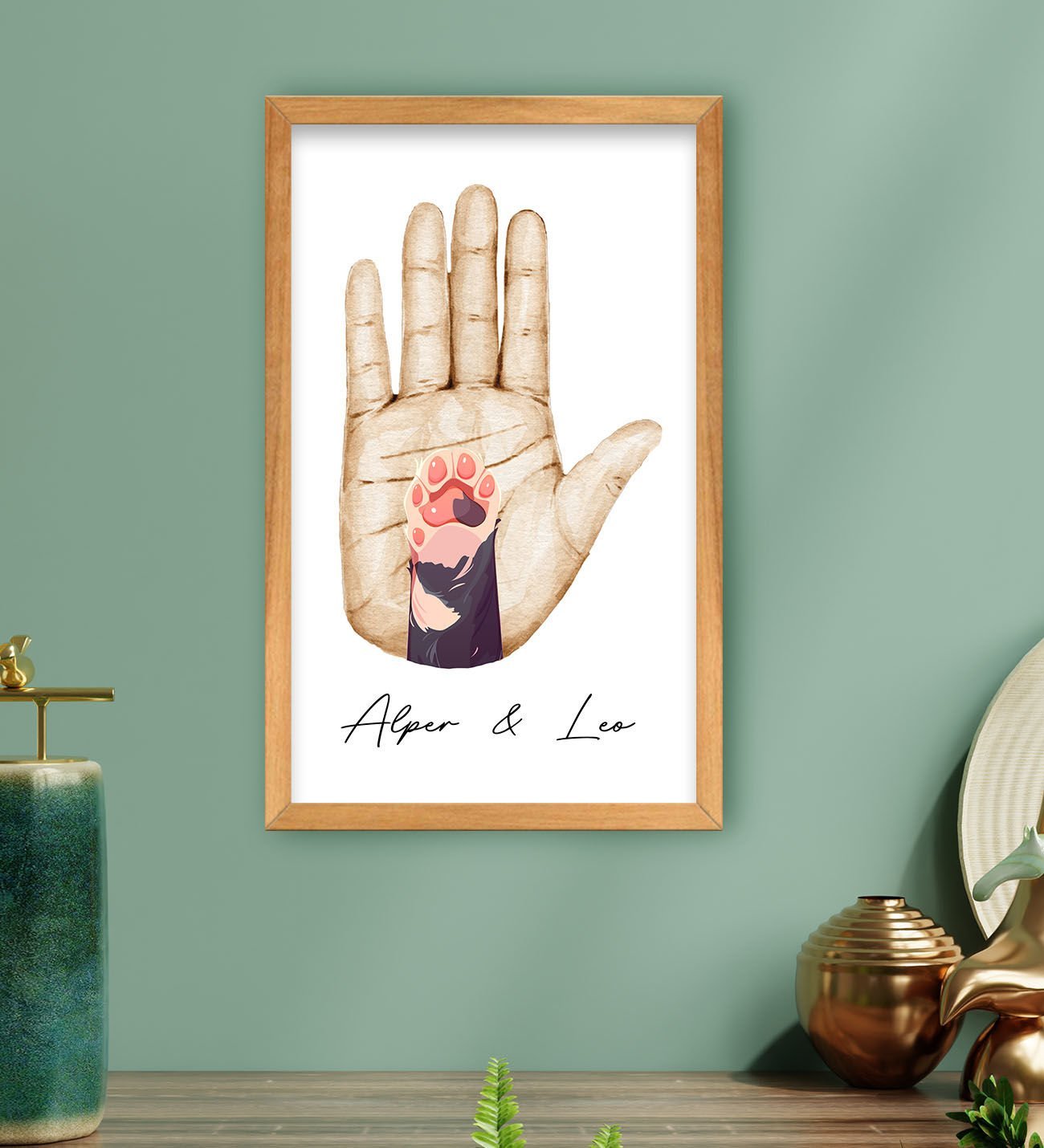 BK Gift Kişiye Özel İsimli Renkli El ve Pati Tasarımlı Ahşap Çerçeveli Tablo-2 40x25cm, Ev Dekorasyonu, Arkadaşa Hediye