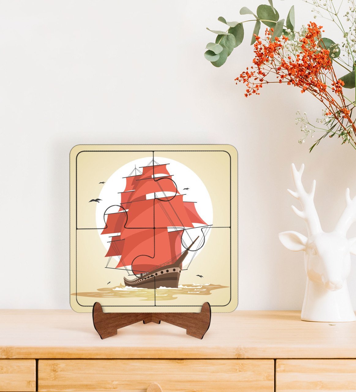 BK Gift Gemi Tasarımlı Ahşap Standlı Puzzle Çerçeve-1