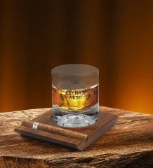 BK Gift Kişiye Özel İsimli Vip Ahşap Tabaklı Viski Bardağı ve 6’lı Doğal Granit Viski Taşı Sunum Seti - Model 17