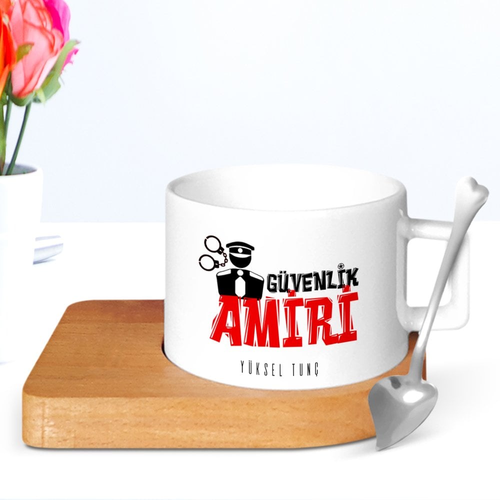 Kişiye Özel Mesleki Güvenlik Amiri Ahşap Altlıklı Seramik Fincan