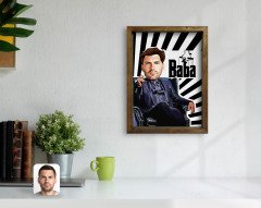 Kişiye Özel Godfather Baba Karikatürlü Doğal Masif Ahşap Çerçeveli Tablo-20