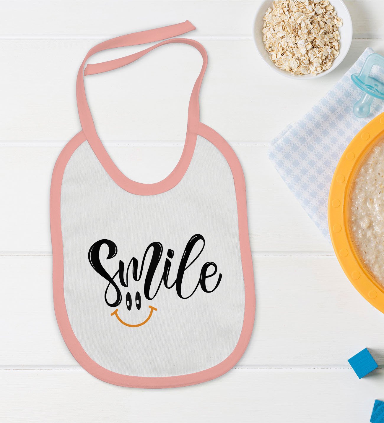 BK Kids Smile Tasarımlı Pembe Bebek Mama Önlüğü