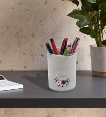 BK Gift Kişiye Özel Çiçek Tasarımlı Beyaz Akrilik Kalemlik - Model 25