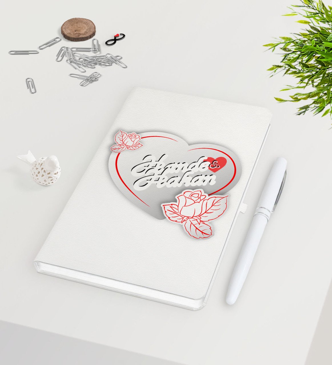 Kişiye Özel Sevgililer Günü Beyaz Defter Kalem Seti-19