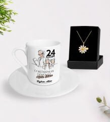 BK Gift Kişiye Özel Öğretmenler Günü Türk Kahvesi Fincanı ve İsimli Papatya Kolye Hediye Seti- 17, Öğretmene Hediye, Öğretmenler Günü