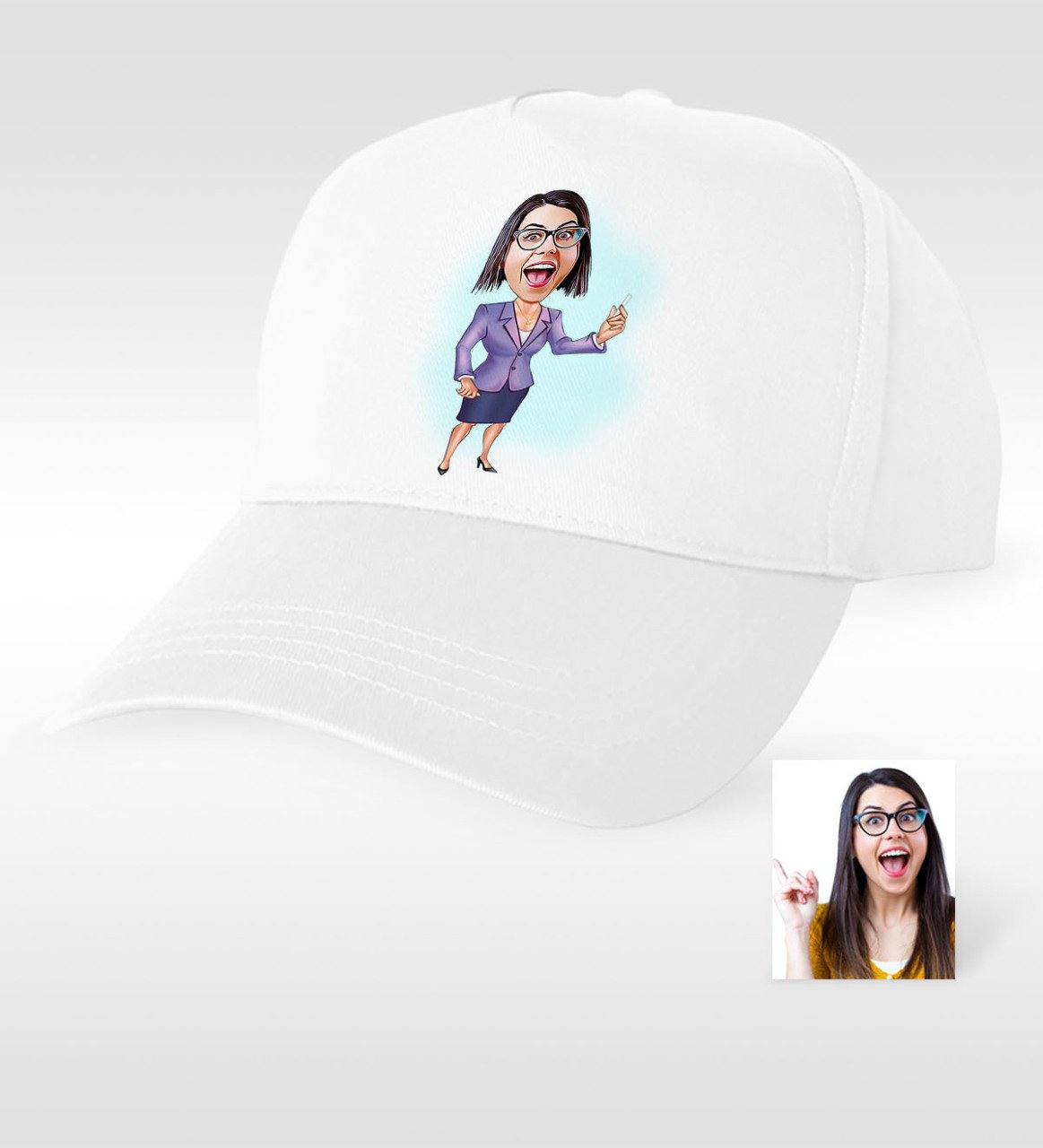 Kişiye Özel Bayan Öğretmen Karikatür Beyaz Şapka - 1