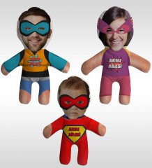 Kişiye Özel Fotoğraflı 3’lü Maskeli Süper Kahraman Aile Bebek Yastık Seti-1