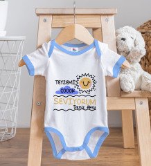 BK Kids Kişiye Özel Teyzemi Çok Seviyorum Tasarımlı Mavi Bebek Body Zıbın ve Mama Önlüğü Hediye Seti
