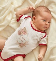 BK Kids Kişiye Özel Çiçek Tasarımlı Kırmızı Bebek Body Zıbın-16