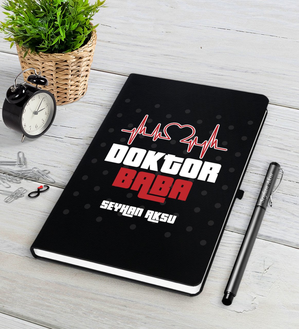 Kişiye Özel Doktor Baba Siyah Defter Kalem Seti-2