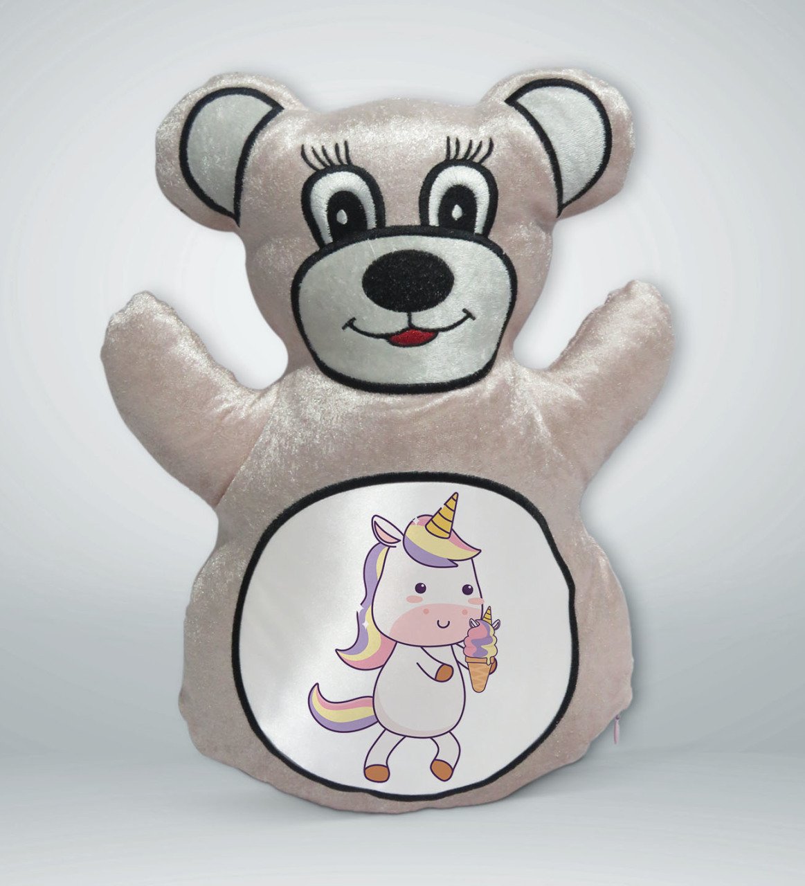 BK Gift Unicorn Tasarımlı Krem Ayıcık Yastık-1