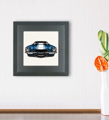 BK Gift Klasik Araç Tasarımlı Ahşap Çerçeveli Taş Duvar Dekoru-2