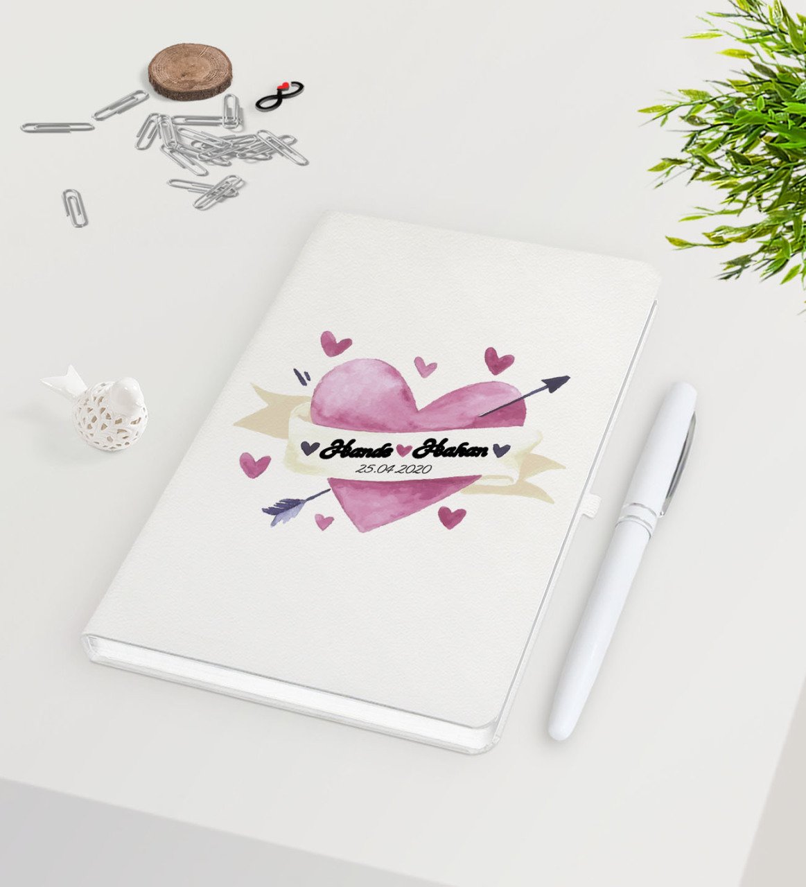 Kişiye Özel Sevgililer Günü Beyaz Defter Kalem Seti-21
