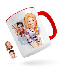 Kişiye Özel Sevgililer Karikatürlü Kırmızı Kupa Bardak-30