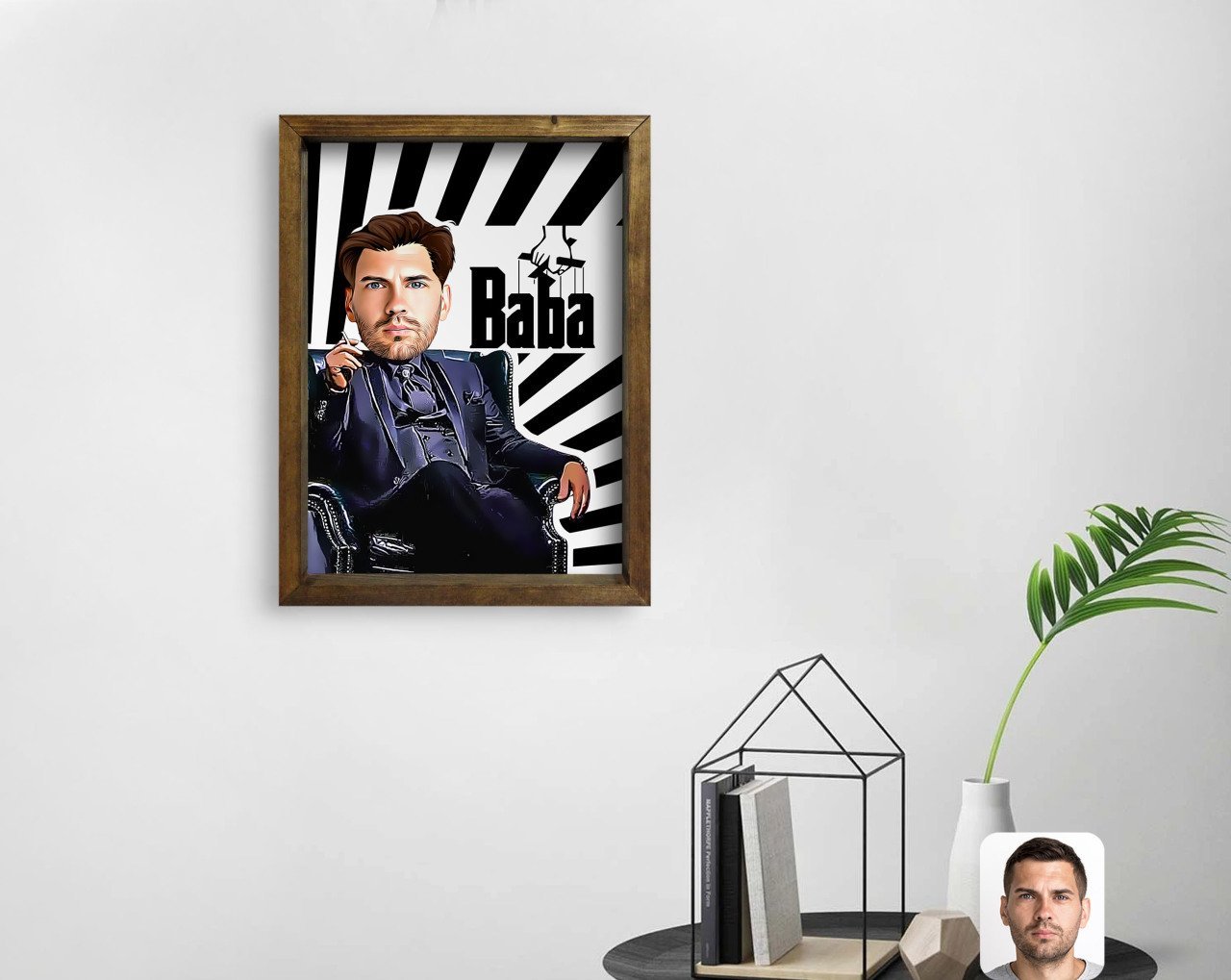 Kişiye Özel Godfather Baba Karikatürlü Doğal Masif Ahşap Çerçeveli Tablo 45x65cm-20