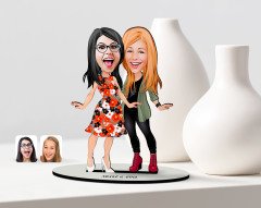 Kişiye Özel Kız Kardeşler Karikatürlü Ahşap Biblo Model-2