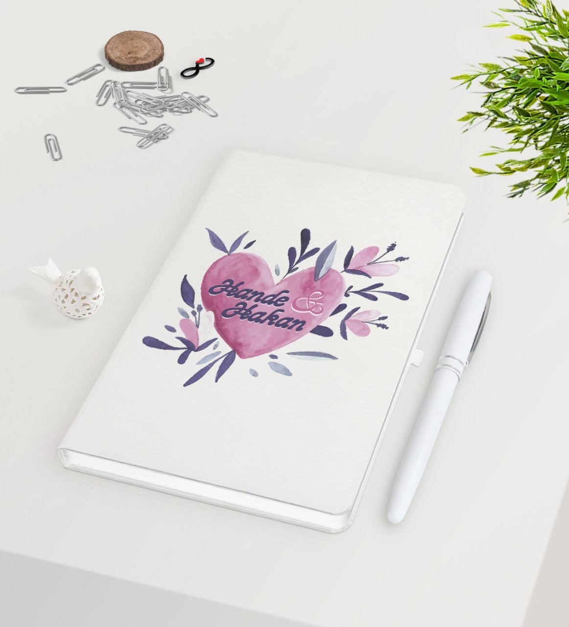 Kişiye Özel Sevgililer Günü Beyaz Defter Kalem Seti-22