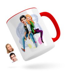 Kişiye Özel Sevgililer Karikatürlü Kırmızı Kupa Bardak-35