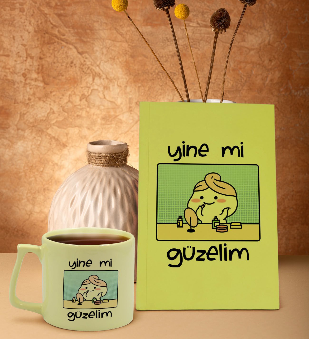 BK Gift Sarı Sert Kapaklı Defter ve Middle Kupa Seti, Arkadaşa Hediye, Yeni İş Hediyesi, Doğum Günü Hediyesi-6