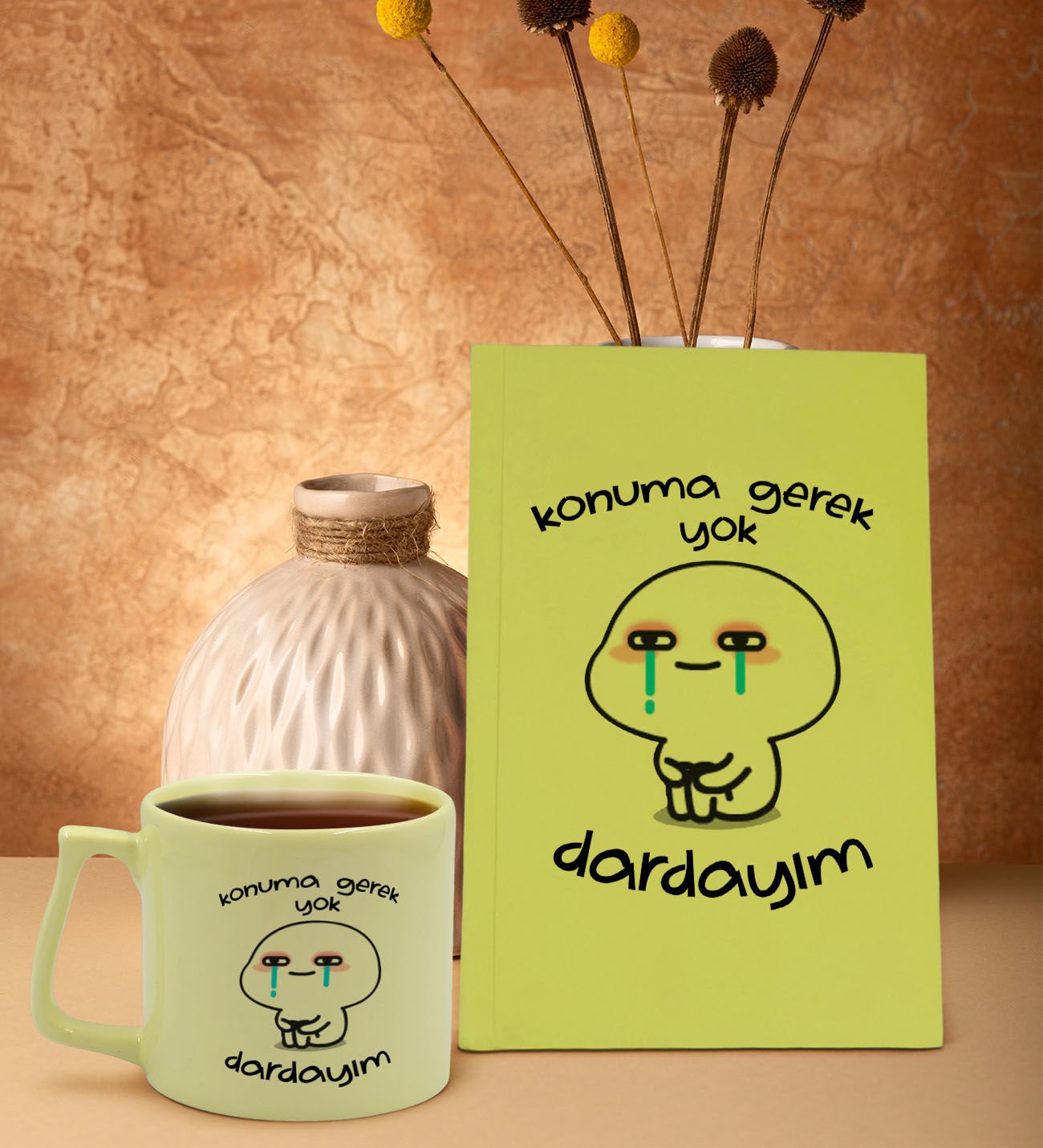 BK Gift Sarı Sert Kapaklı Defter ve Middle Kupa Seti, Arkadaşa Hediye, Yeni İş Hediyesi, Doğum Günü Hediyesi-7