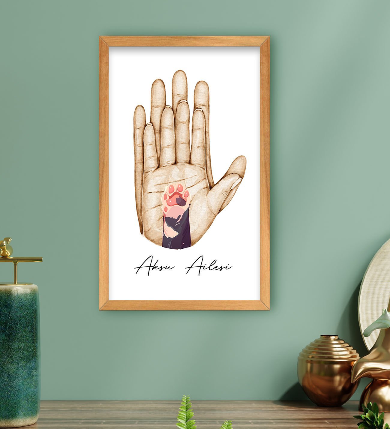 BK Gift Kişiye Özel İsimli Renkli Aile ve Pati Tasarımlı Ahşap Çerçeveli Tablo-1 40x25cm, Ev Dekorasyonu, Arkadaşa Hediye